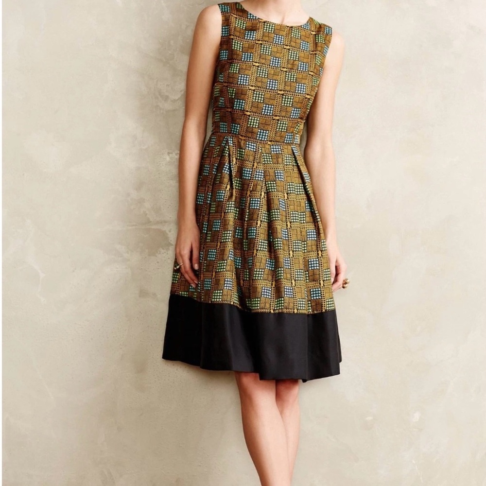 Anthropologie Girls From Savoy Houndstooth Silk Dress